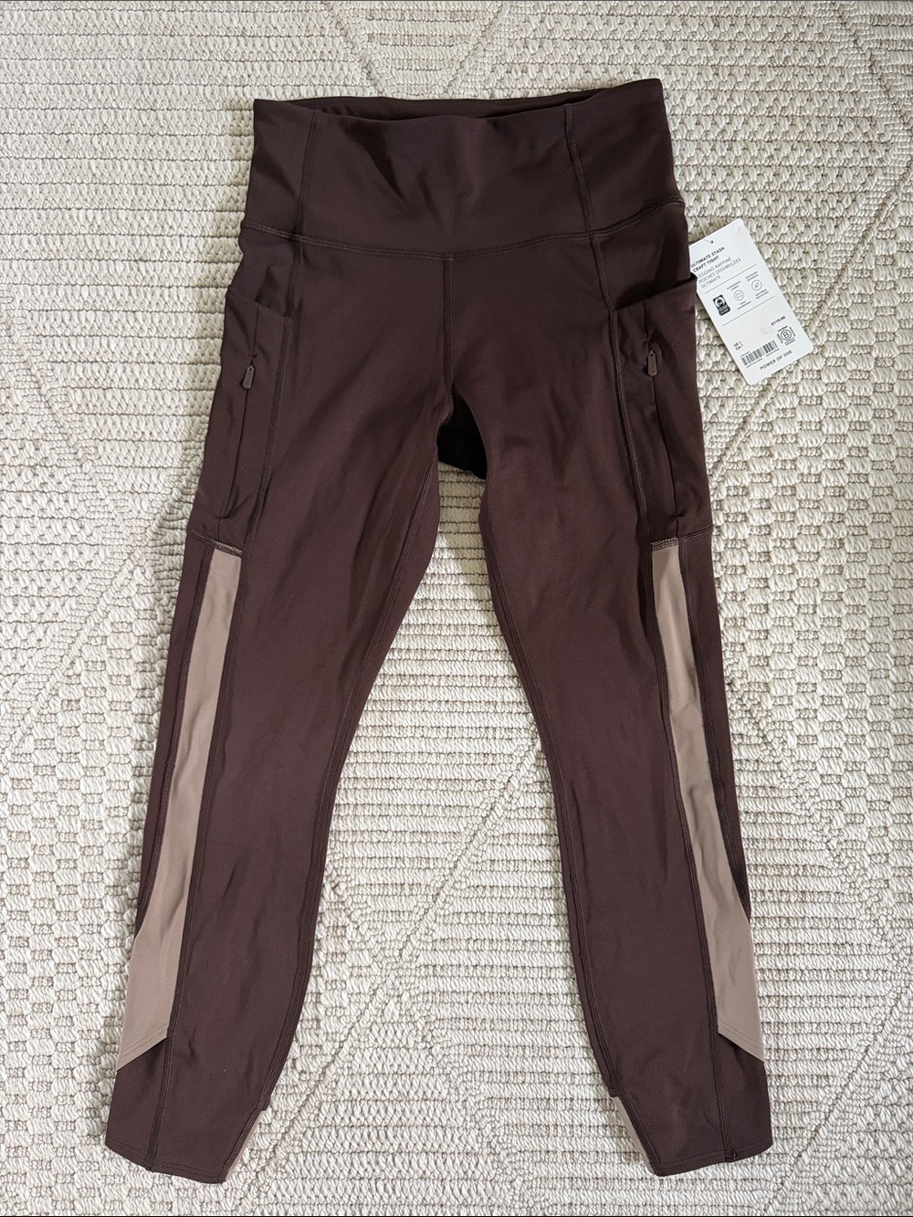 Athleta Women’s Brown High-Rise Ultimate Stash Leggings with Tan Side Panels NWT